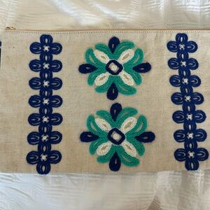 Vineyard Vines Beige Clutch with Blue and Green Embroidery